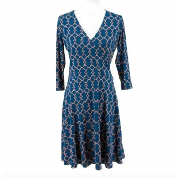41 Hawthorn Dresses & Skirts - 41 Hawthorn Teal Blue Peach Geometric Wrap Dress 3/4 Sleeve Small